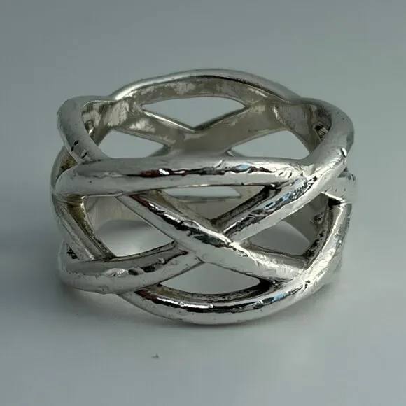 Tiffany Celtic Knot Wide Silver Open Ring - Sz 6.5 - Picture 8 of 16